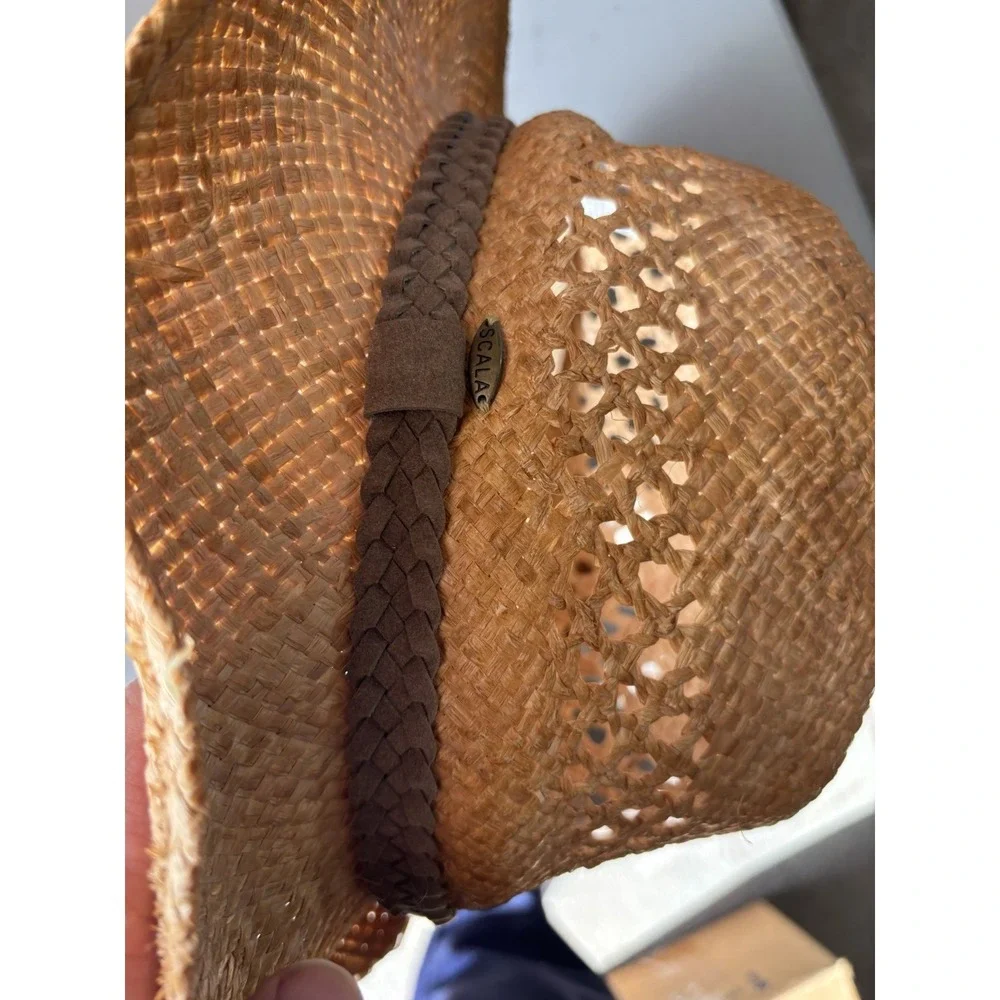 Authentic SCALA Braided Natural‎ Summer Hat with Trim S/M